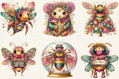 Whimsical Christmas Bee Clipart Bundle - CraftNest - Digital Crafting and Art