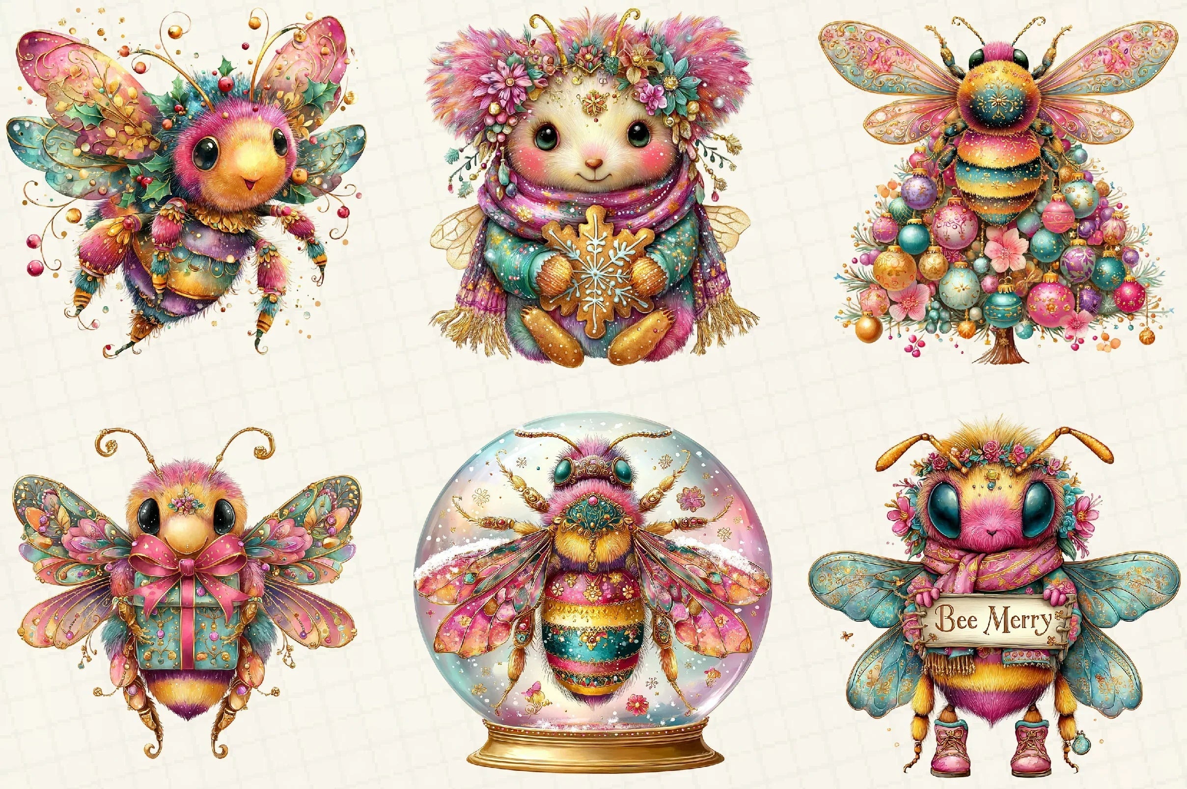 Whimsical Christmas Bee Clipart Bundle - CraftNest - Digital Crafting and Art