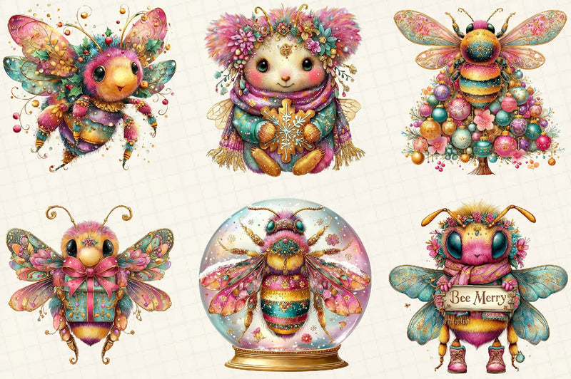 Whimsical Christmas Bee Clipart Bundle - CraftNest - Digital Crafting and Art
