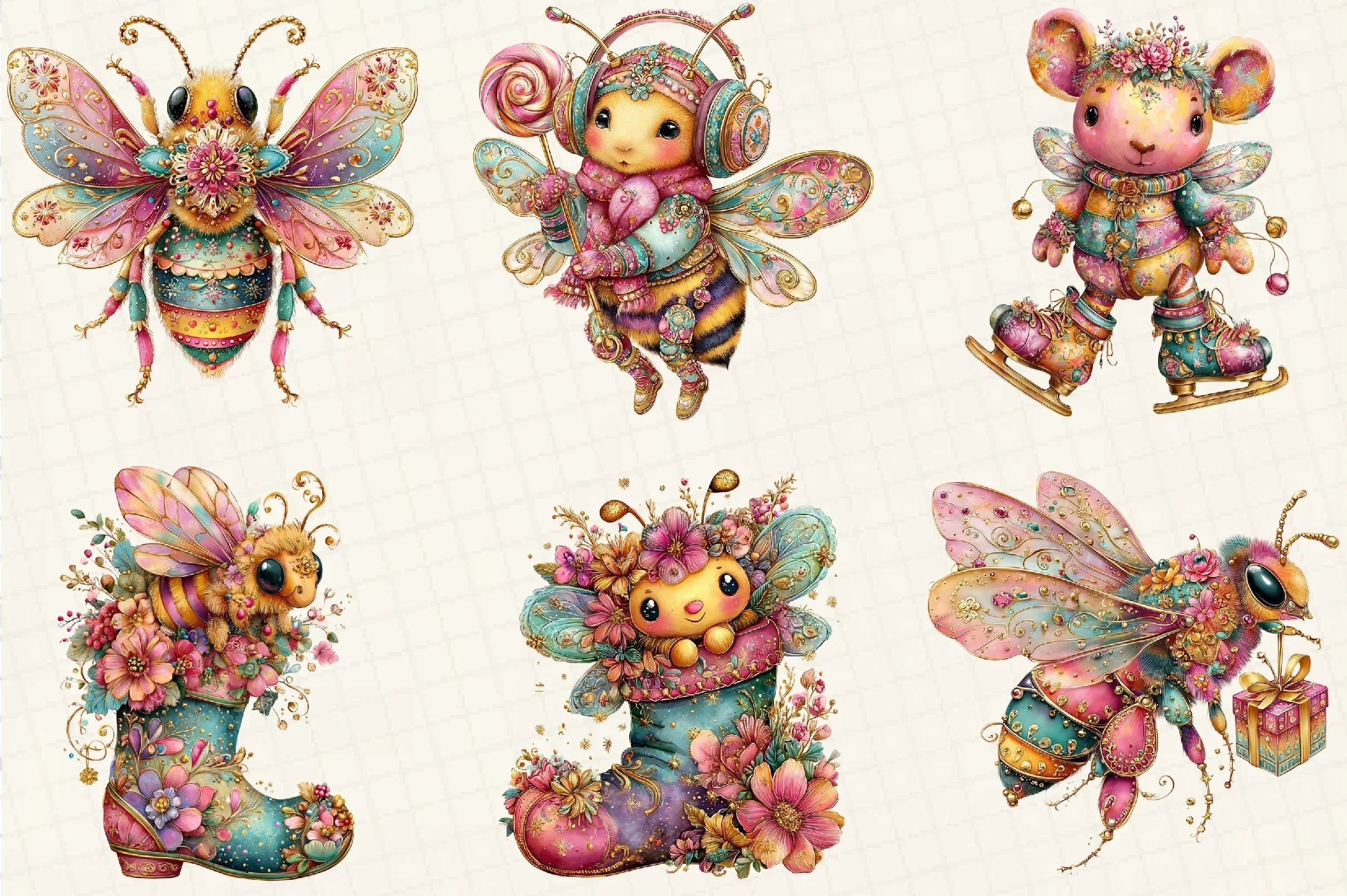 Whimsical Christmas Bee Clipart Bundle - CraftNest - Digital Crafting and Art