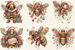 Whimsical Christmas Bee Clipart Bundle - CraftNest - Digital Crafting and Art