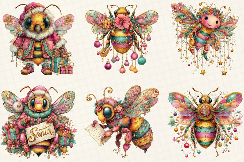 Whimsical Christmas Bee Clipart Bundle - CraftNest - Digital Crafting and Art