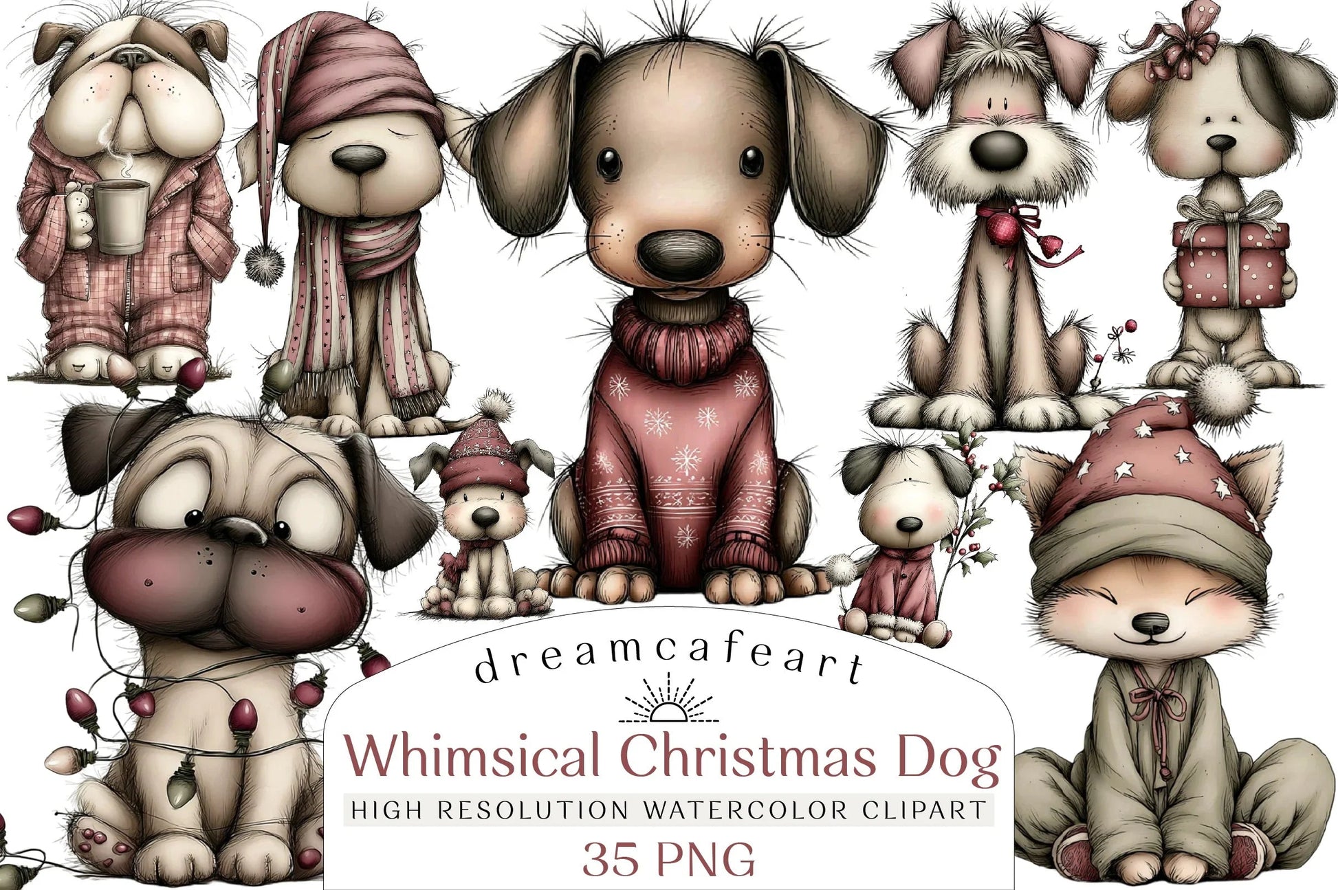 Whimsical Christmas Dog Clipart Bundle - CraftNest - Digital Crafting and Art