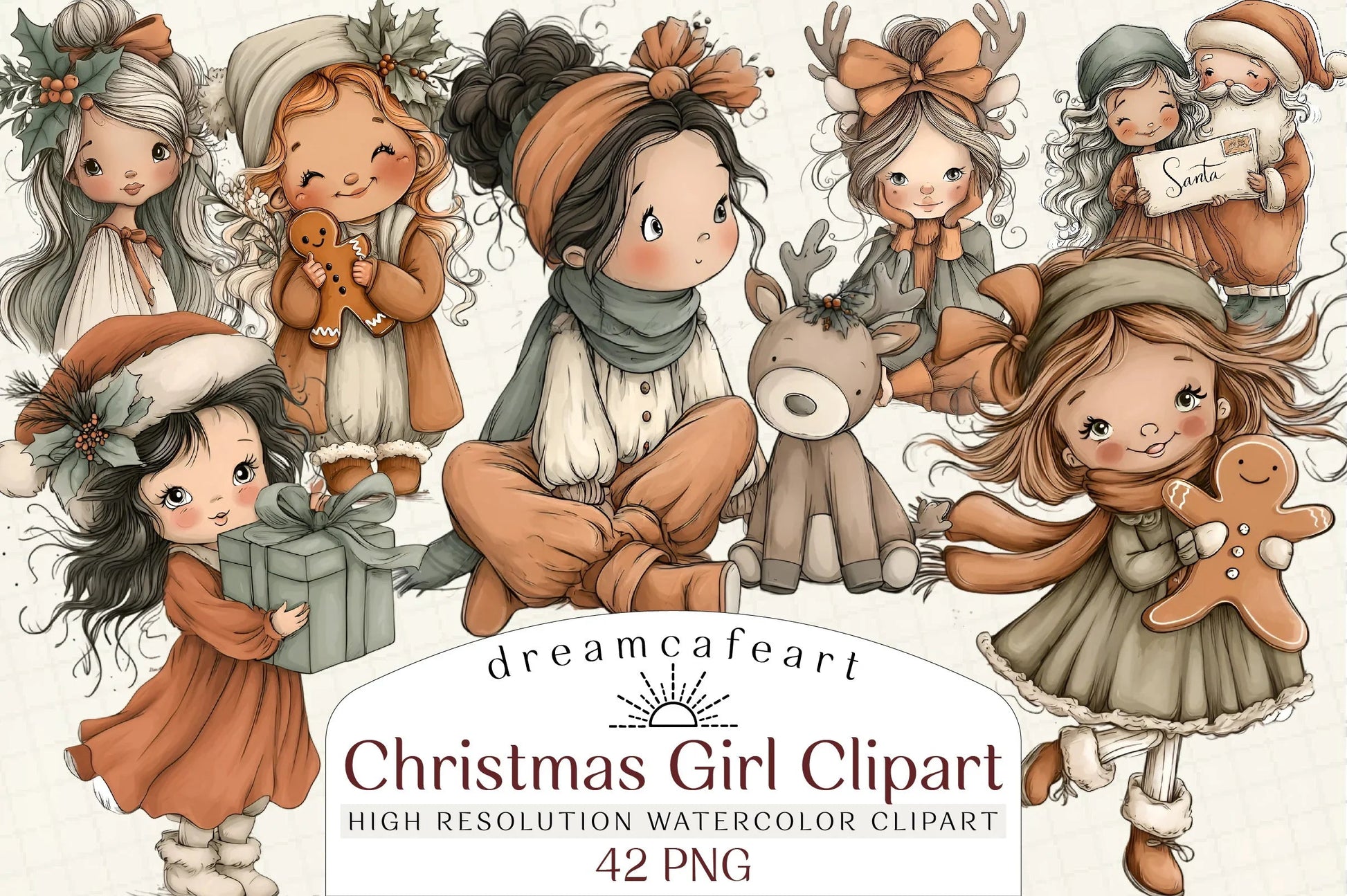 Whimsical Christmas Girl Clipart Bundle - CraftNest - Digital Crafting and Art