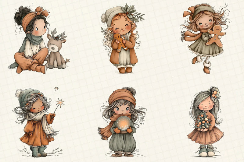 Whimsical Christmas Girl Clipart Bundle - CraftNest - Digital Crafting and Art