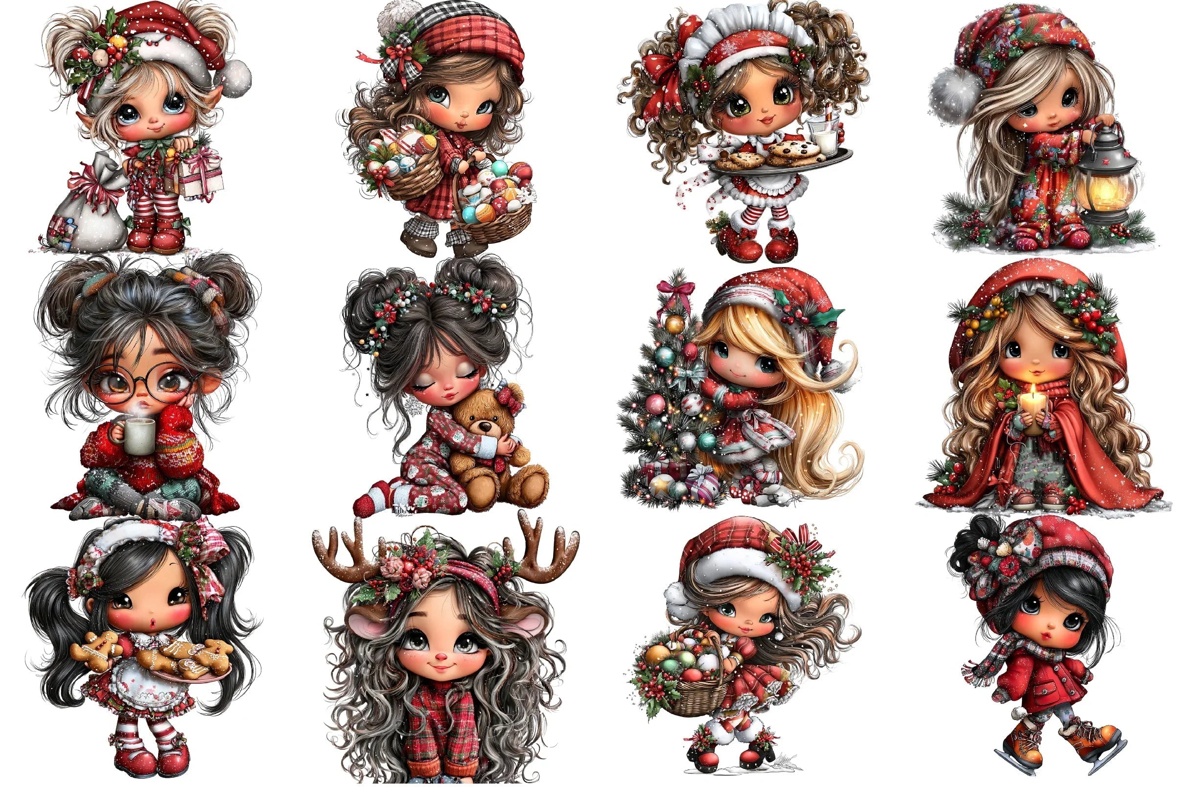 Whimsical Christmas Girl Clipart Bundle - CraftNest - Digital Crafting and Art