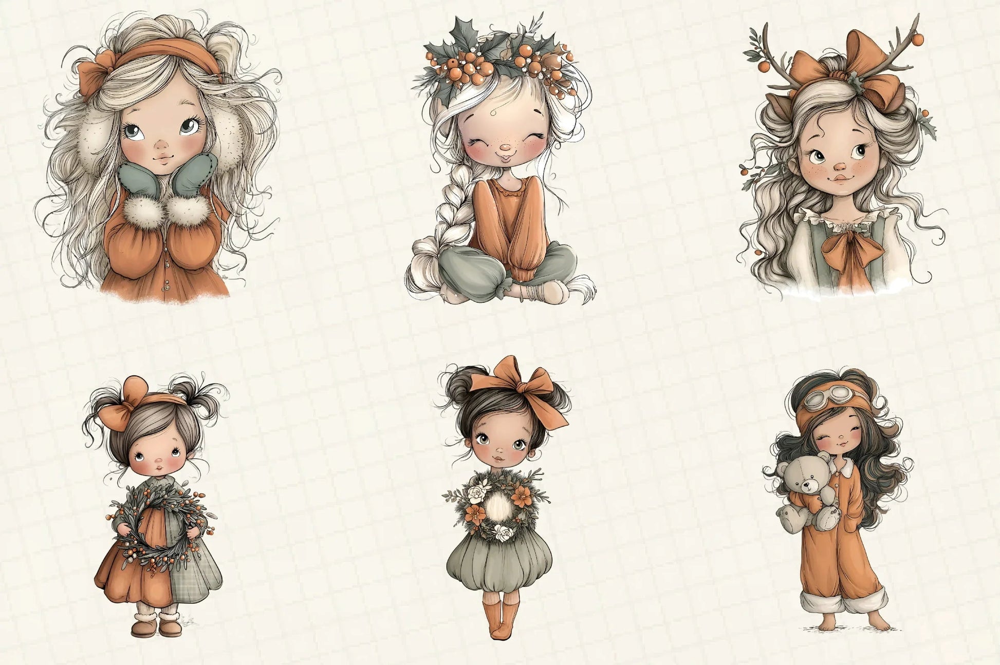 Whimsical Christmas Girl Clipart Bundle - CraftNest - Digital Crafting and Art