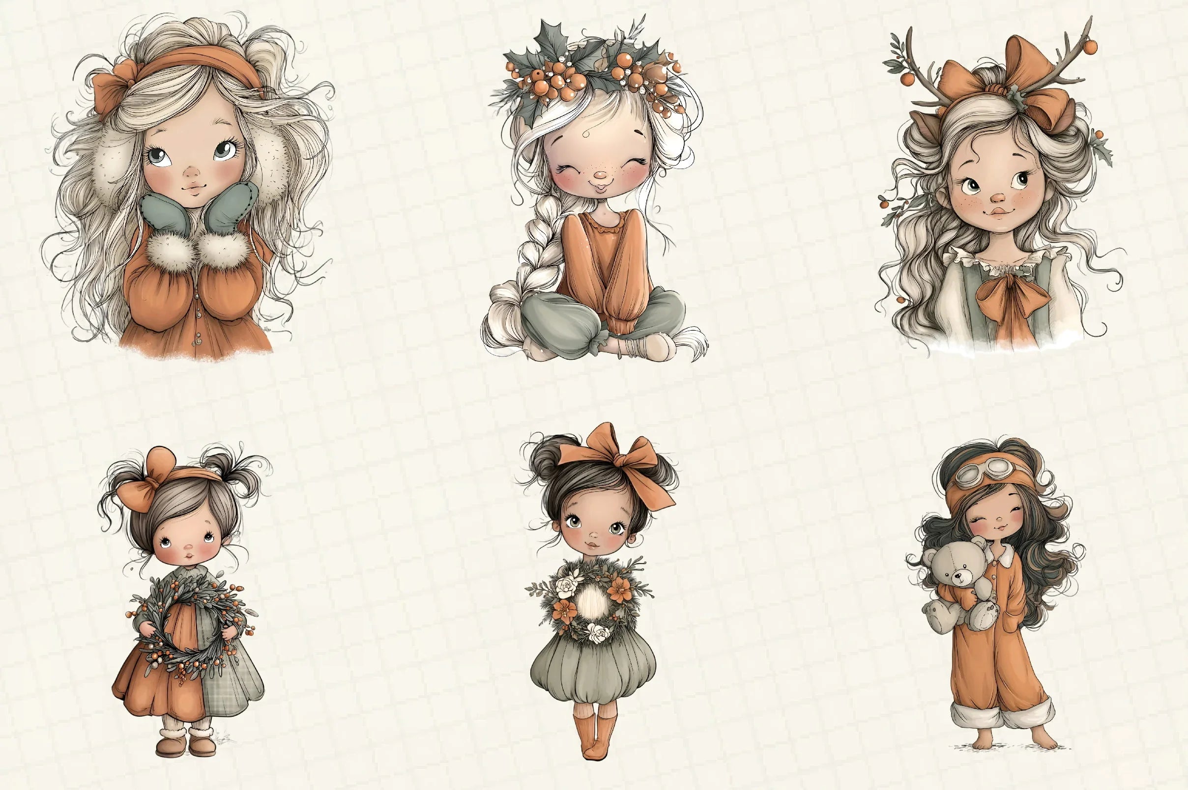 Whimsical Christmas Girl Clipart Bundle - CraftNest - Digital Crafting and Art