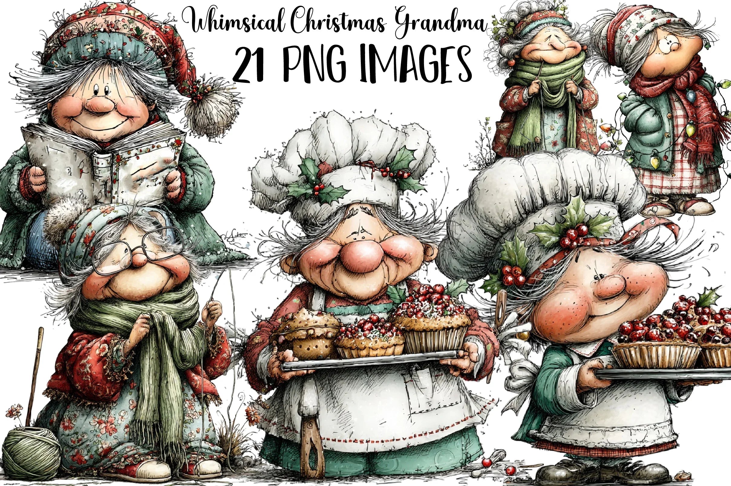 Whimsical Christmas Grandma Clipart Bundle - CraftNest - Digital Crafting and Art