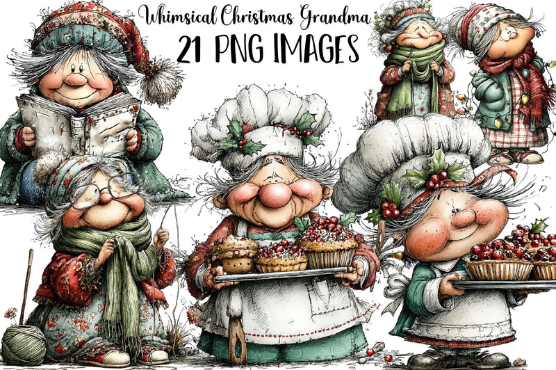 Whimsical Christmas Grandma Clipart Bundle - CraftNest - Digital Crafting and Art