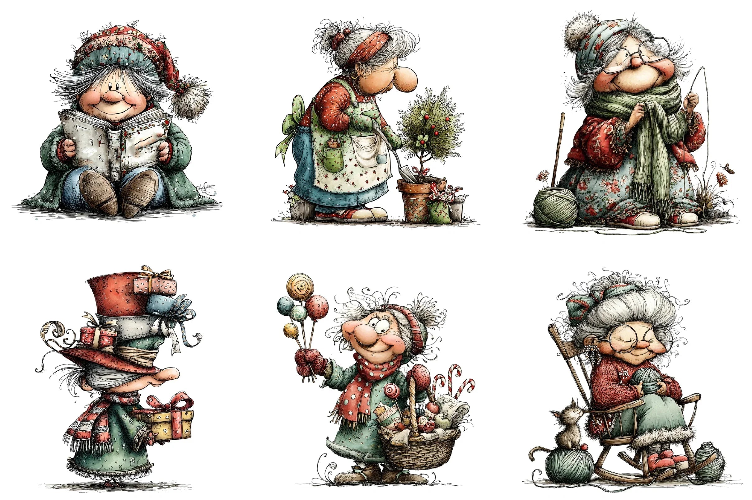 Whimsical Christmas Grandma Clipart Bundle - CraftNest - Digital Crafting and Art