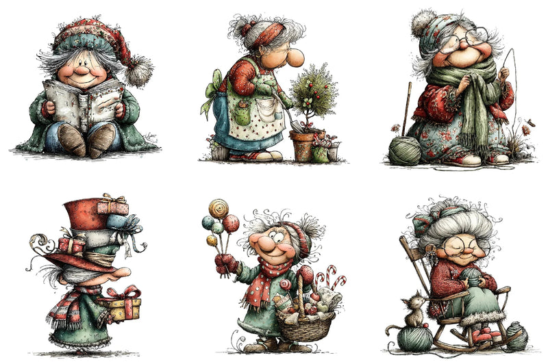 Whimsical Christmas Grandma Clipart Bundle - CraftNest - Digital Crafting and Art