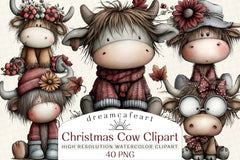 Whimsical Christmas Highland Cow Clipart Bundle - CraftNest - Digital Crafting and Art