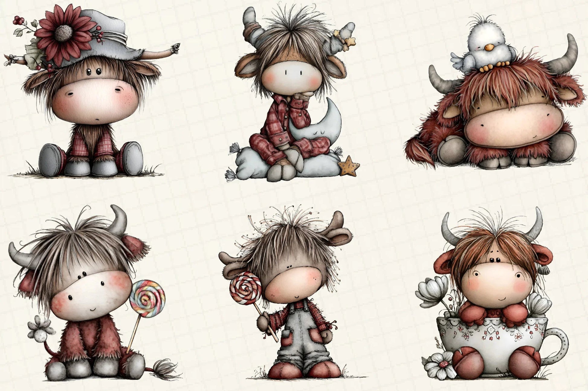Whimsical Christmas Highland Cow Clipart Bundle - CraftNest - Digital Crafting and Art