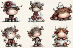 Whimsical Christmas Highland Cow Clipart Bundle - CraftNest - Digital Crafting and Art