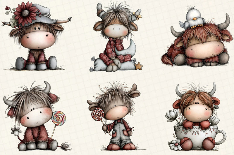Whimsical Christmas Highland Cow Clipart Bundle - CraftNest - Digital Crafting and Art