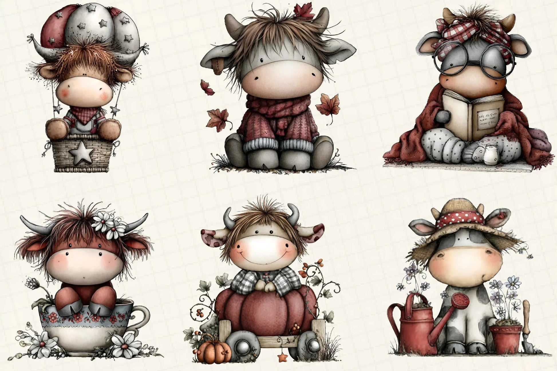 Whimsical Christmas Highland Cow Clipart Bundle - CraftNest - Digital Crafting and Art