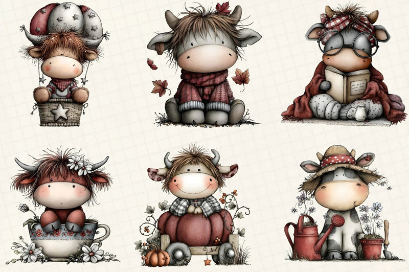 Whimsical Christmas Highland Cow Clipart Bundle - CraftNest - Digital Crafting and Art