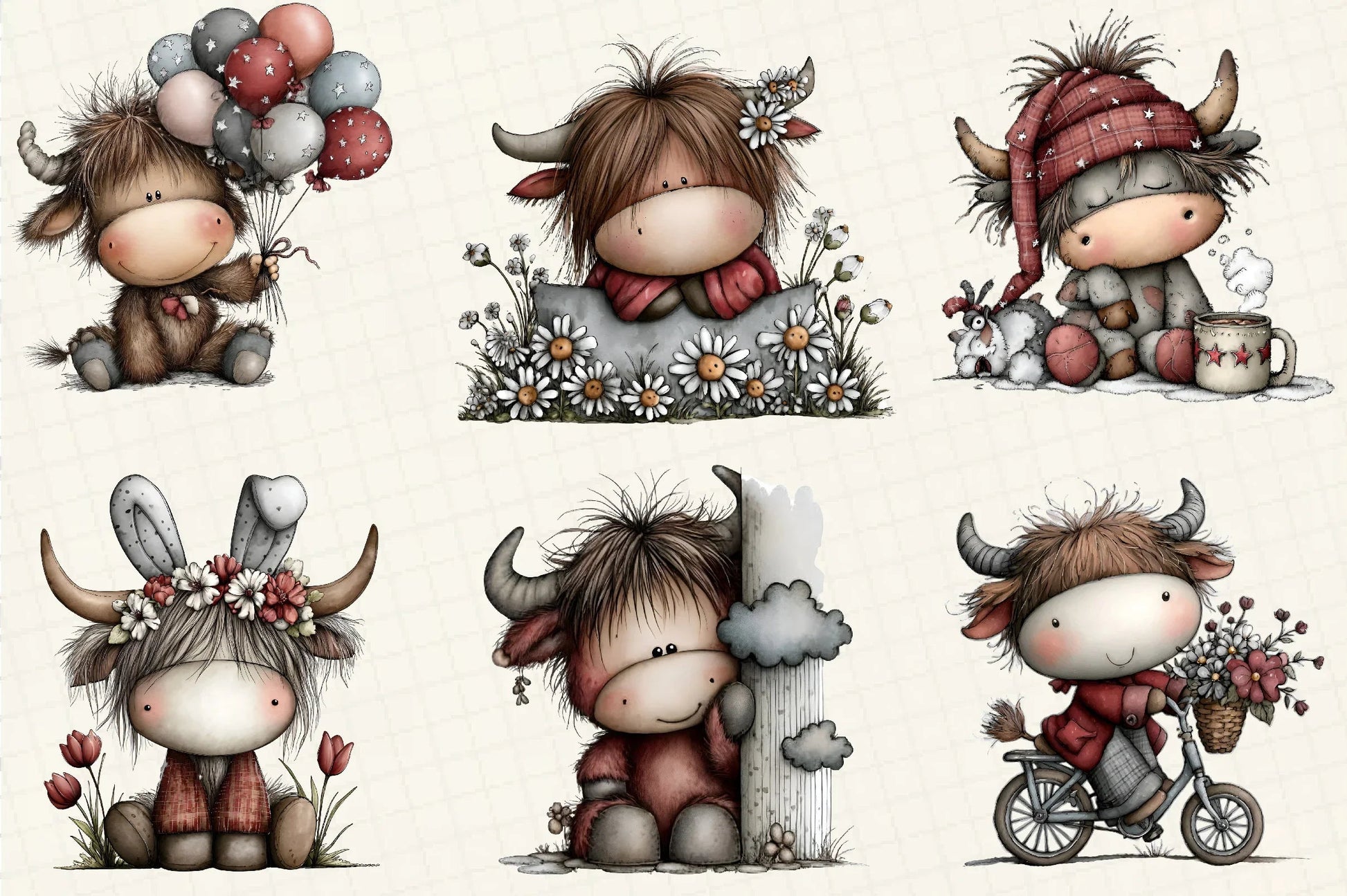 Whimsical Christmas Highland Cow Clipart Bundle - CraftNest - Digital Crafting and Art