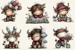 Whimsical Christmas Highland Cow Clipart Bundle - CraftNest - Digital Crafting and Art