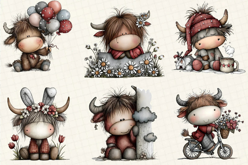 Whimsical Christmas Highland Cow Clipart Bundle - CraftNest - Digital Crafting and Art