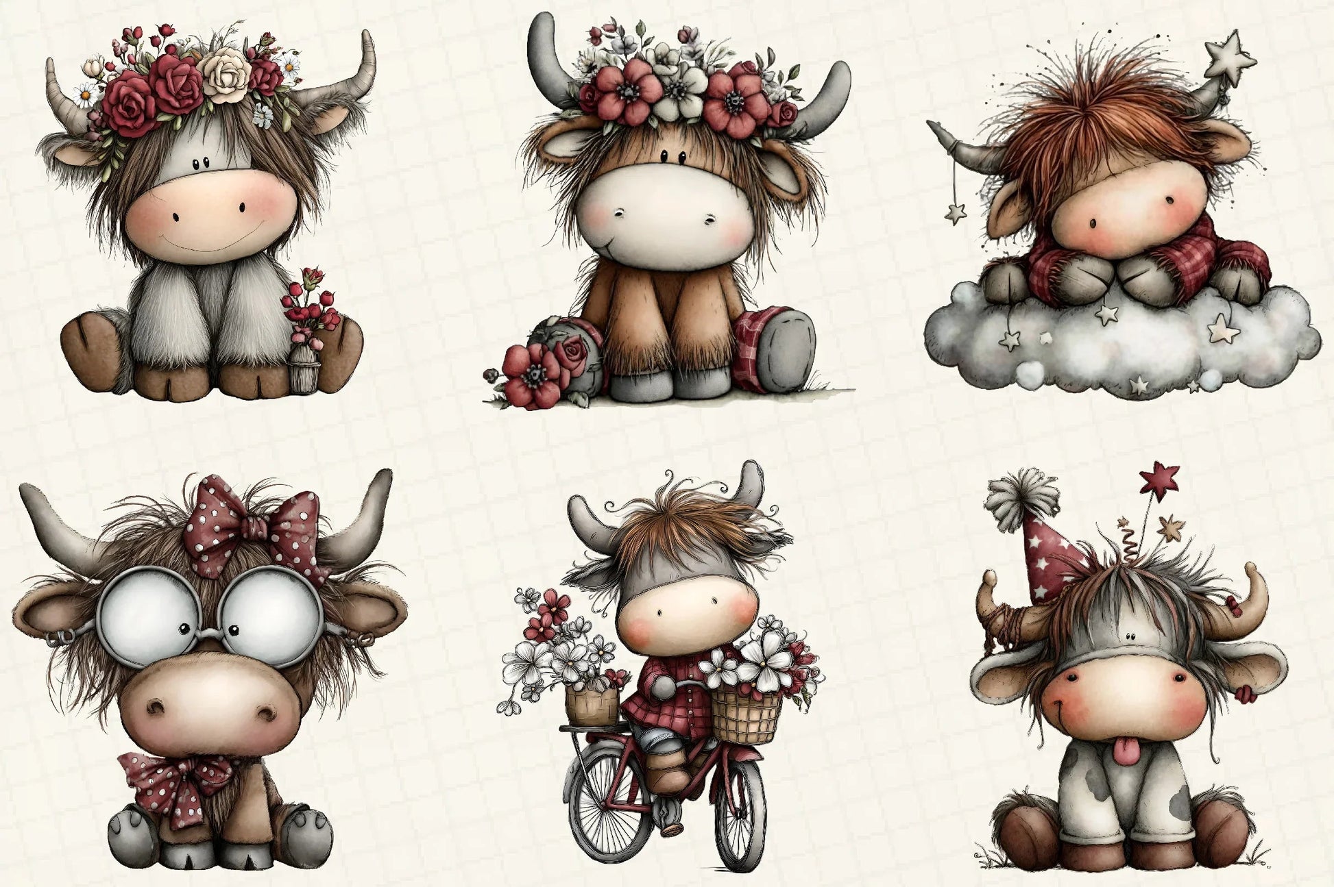 Whimsical Christmas Highland Cow Clipart Bundle - CraftNest - Digital Crafting and Art