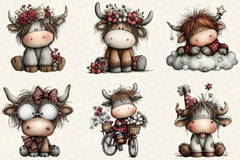 Whimsical Christmas Highland Cow Clipart Bundle - CraftNest - Digital Crafting and Art