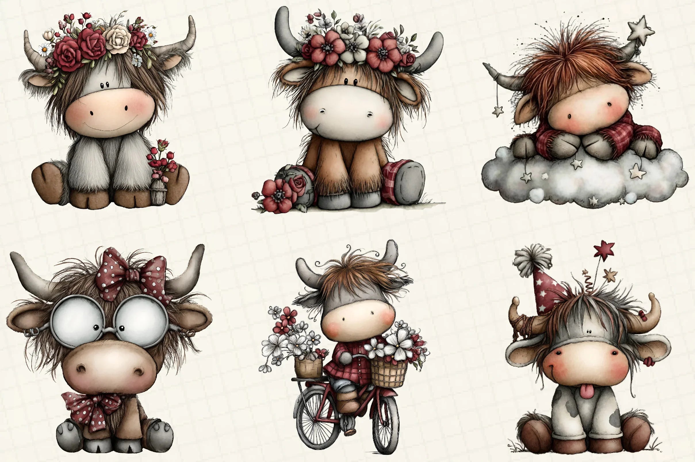 Whimsical Christmas Highland Cow Clipart Bundle - CraftNest - Digital Crafting and Art