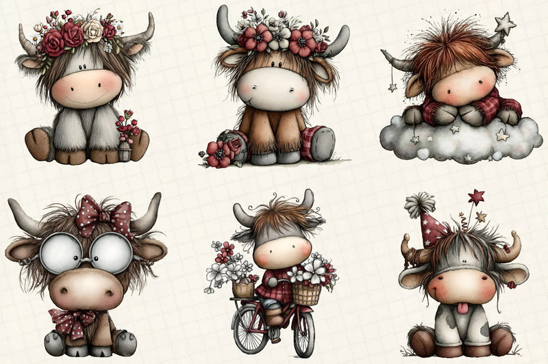 Whimsical Christmas Highland Cow Clipart Bundle - CraftNest - Digital Crafting and Art