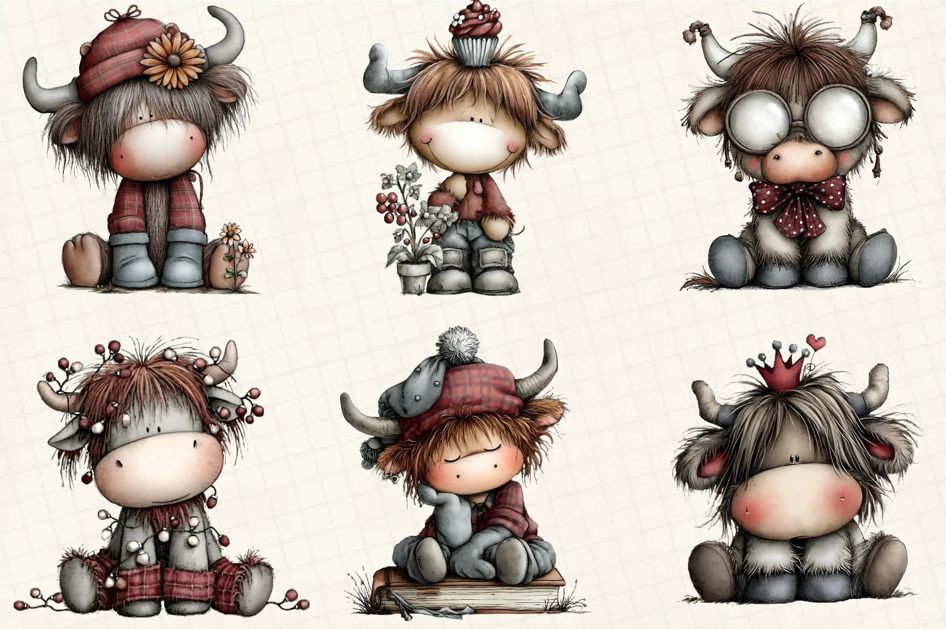 Whimsical Christmas Highland Cow Clipart Bundle - CraftNest - Digital Crafting and Art