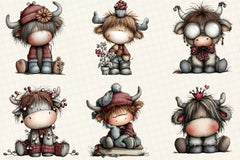 Whimsical Christmas Highland Cow Clipart Bundle - CraftNest - Digital Crafting and Art
