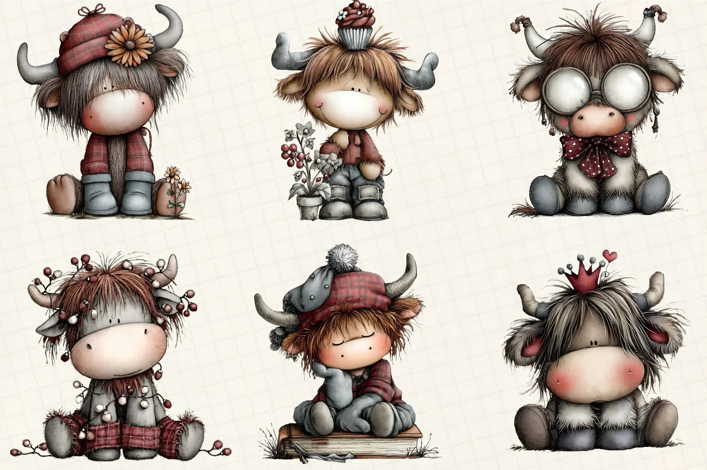 Whimsical Christmas Highland Cow Clipart Bundle - CraftNest - Digital Crafting and Art