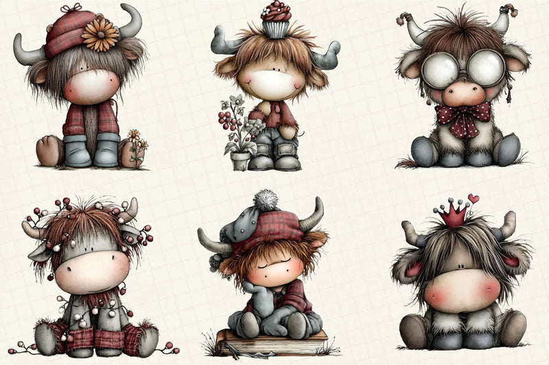 Whimsical Christmas Highland Cow Clipart Bundle - CraftNest - Digital Crafting and Art