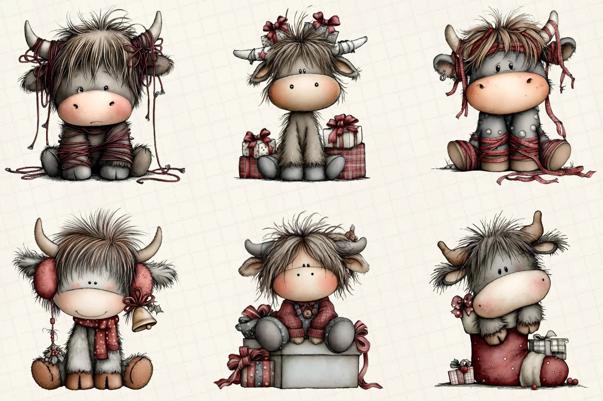 Whimsical Christmas Highland Cow Clipart Bundle - CraftNest - Digital Crafting and Art
