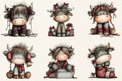 Whimsical Christmas Highland Cow Clipart Bundle - CraftNest - Digital Crafting and Art