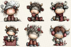 Whimsical Christmas Highland Cow Clipart Bundle - CraftNest - Digital Crafting and Art