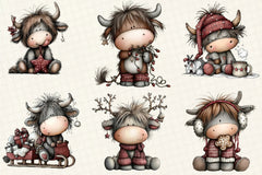 Whimsical Christmas Highland Cow Clipart Bundle - CraftNest - Digital Crafting and Art