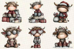 Whimsical Christmas Highland Cow Clipart Bundle - CraftNest - Digital Crafting and Art