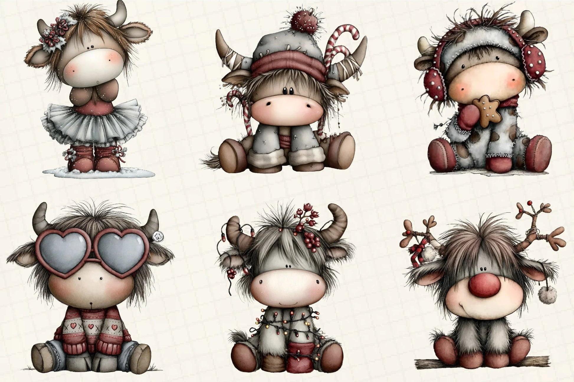 Whimsical Christmas Highland Cow Clipart Bundle - CraftNest - Digital Crafting and Art
