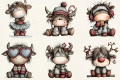 Whimsical Christmas Highland Cow Clipart Bundle - CraftNest - Digital Crafting and Art