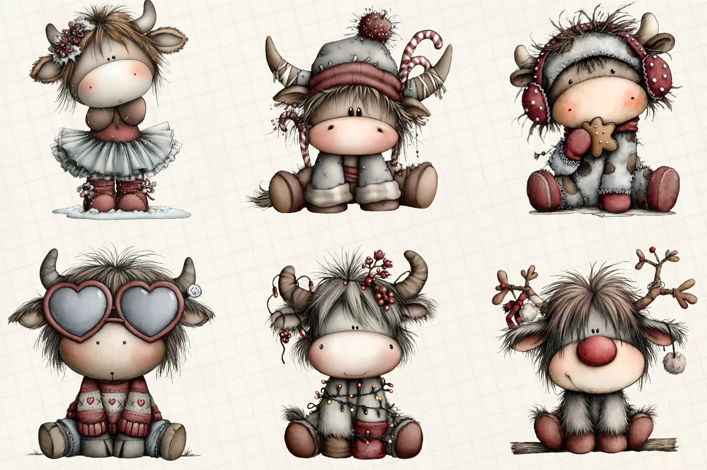 Whimsical Christmas Highland Cow Clipart Bundle - CraftNest - Digital Crafting and Art