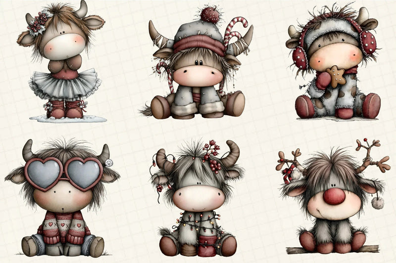 Whimsical Christmas Highland Cow Clipart Bundle - CraftNest - Digital Crafting and Art