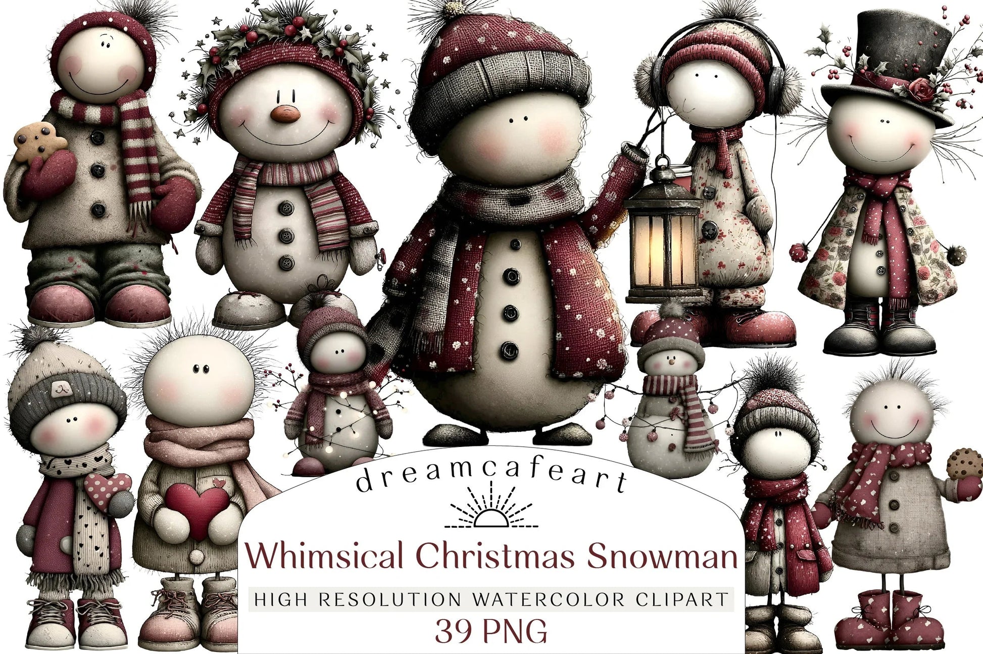 Whimsical Christmas Snowman Clipart Bundle - CraftNest - Digital Crafting and Art