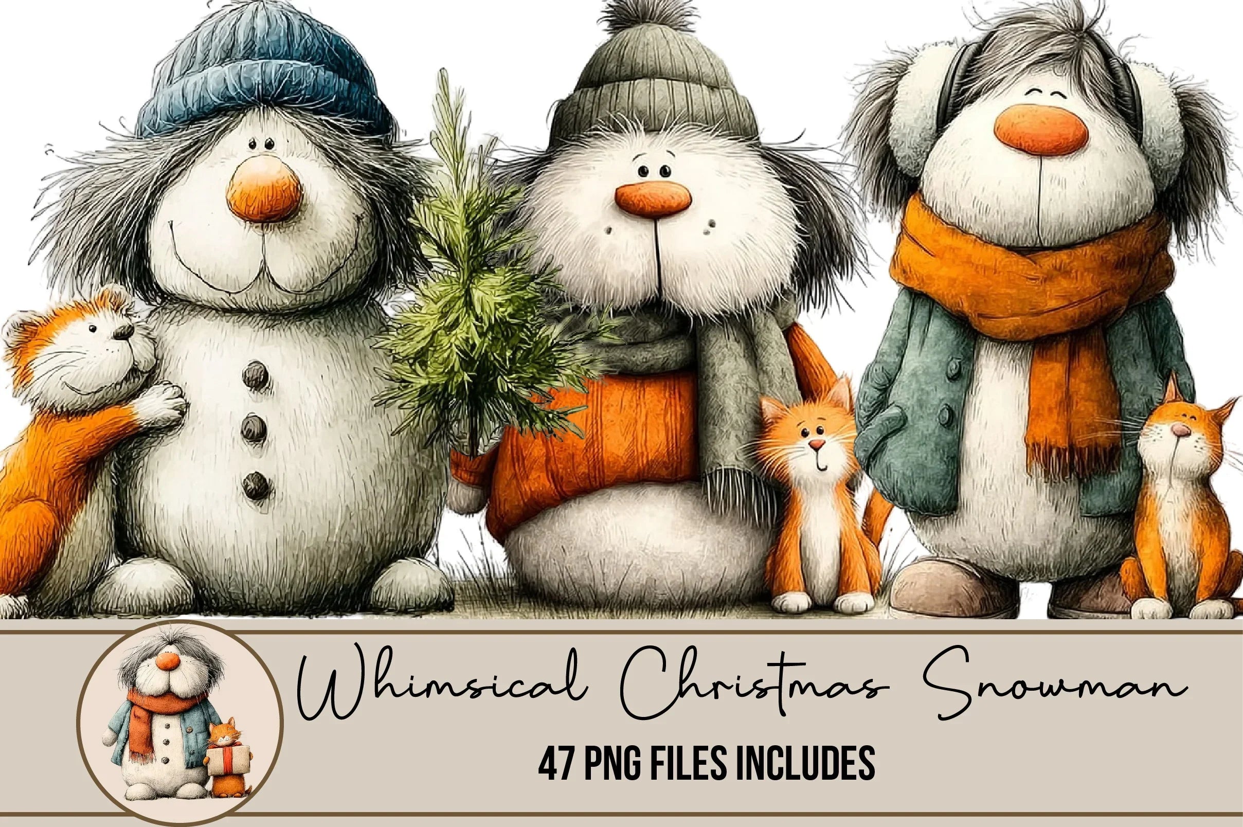 Whimsical Christmas Snowman Clipart Bundle - CraftNest - Digital Crafting and Art