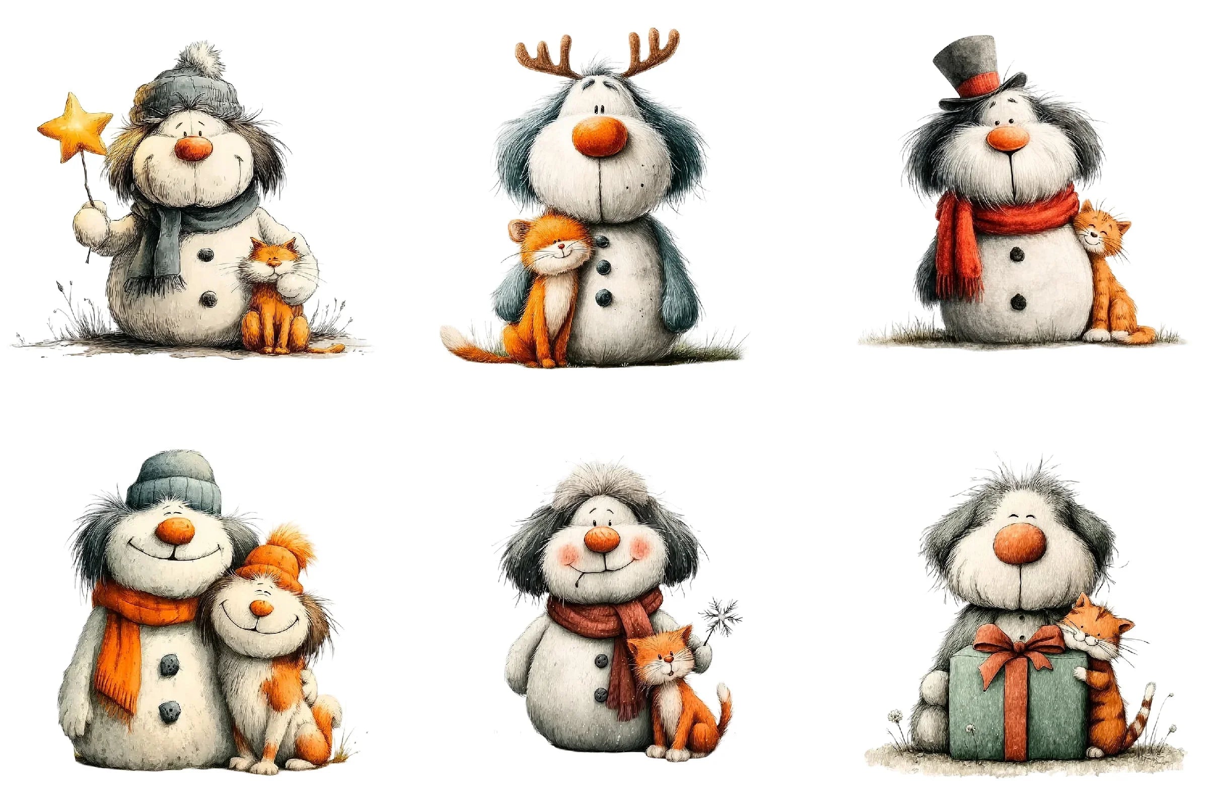 Whimsical Christmas Snowman Clipart Bundle - CraftNest - Digital Crafting and Art