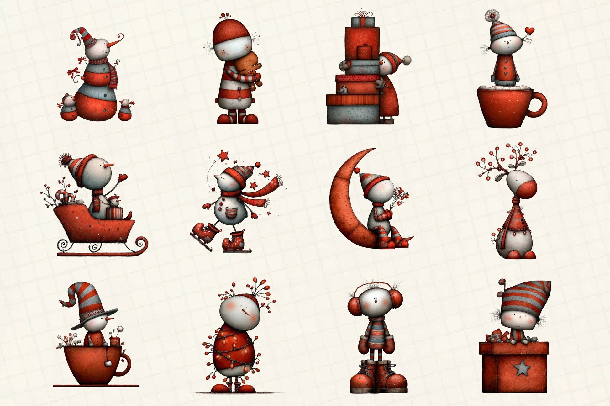 Whimsical Christmas Snowman Clipart Bundle - CraftNest - Digital Crafting and Art