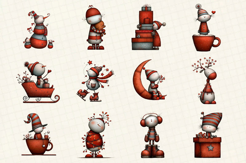 Whimsical Christmas Snowman Clipart Bundle - CraftNest - Digital Crafting and Art