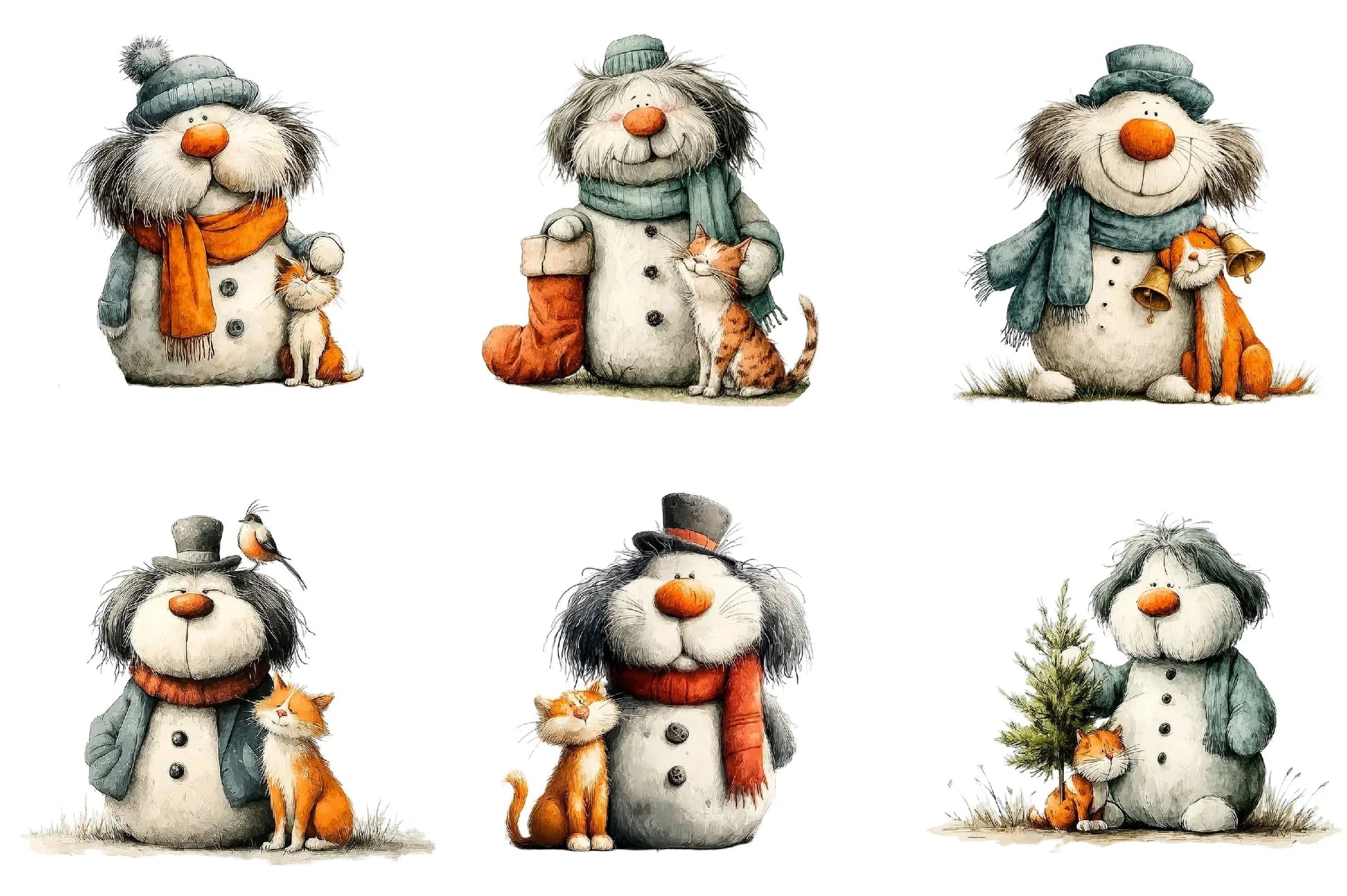 Whimsical Christmas Snowman Clipart Bundle - CraftNest - Digital Crafting and Art