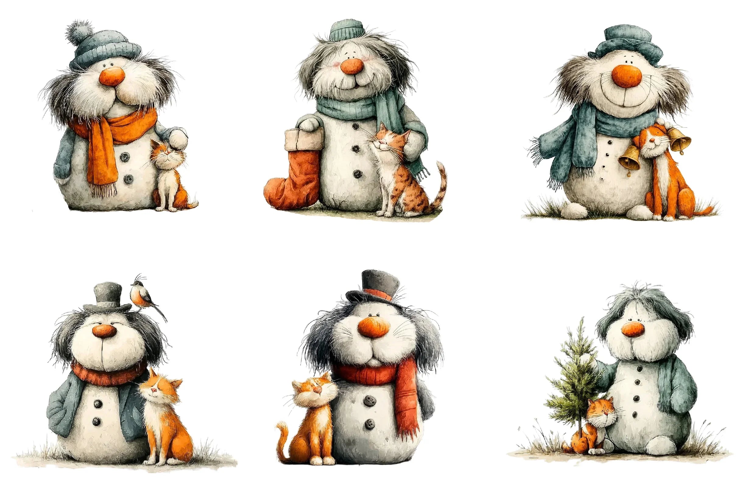 Whimsical Christmas Snowman Clipart Bundle - CraftNest - Digital Crafting and Art
