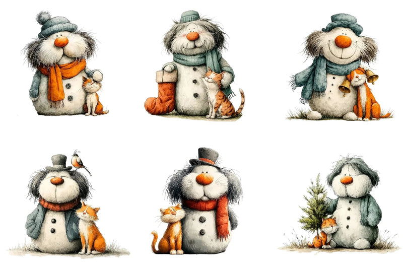 Whimsical Christmas Snowman Clipart Bundle - CraftNest - Digital Crafting and Art
